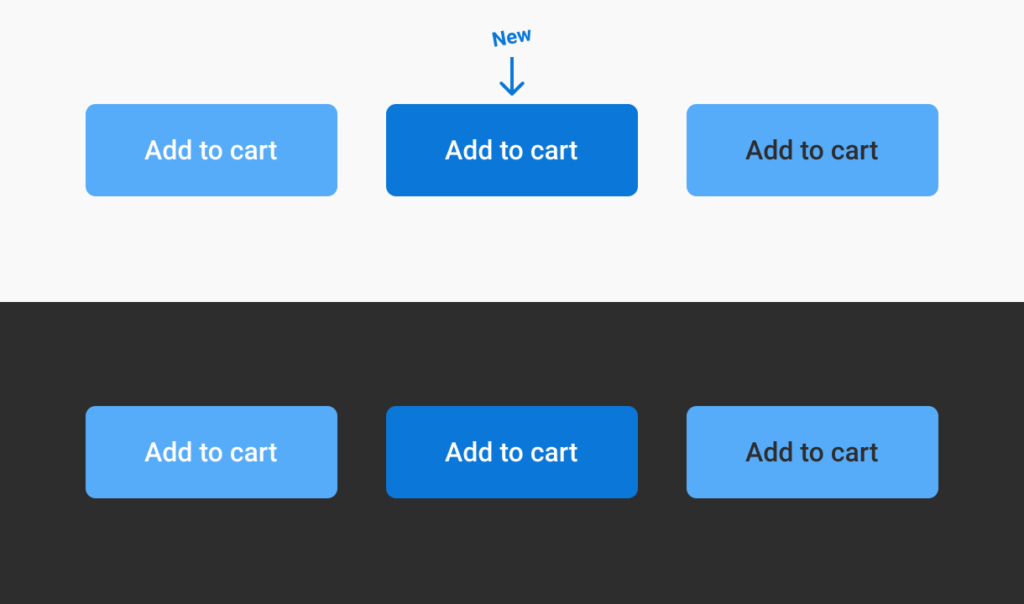 New button has slightly darker blue and works better on both white and black backgrounds, compared to the original two buttons.