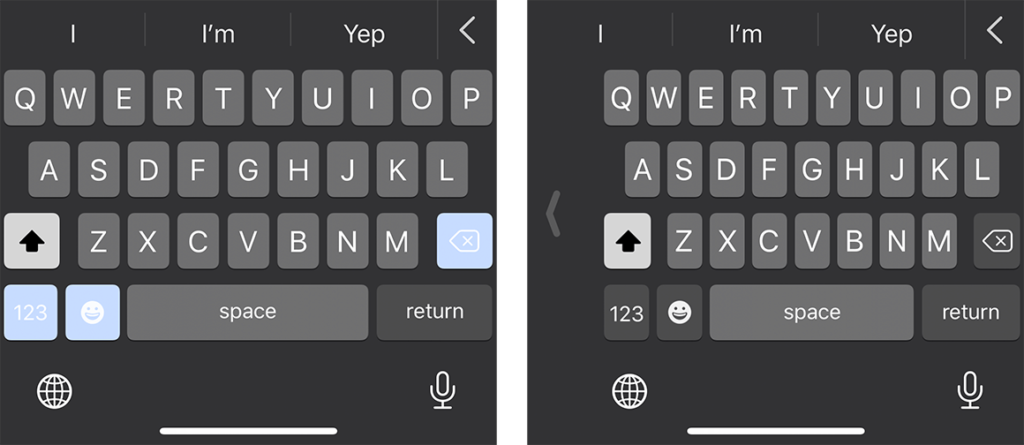 Screenshot of full size iPhone keyboard next to one-handed keyboard